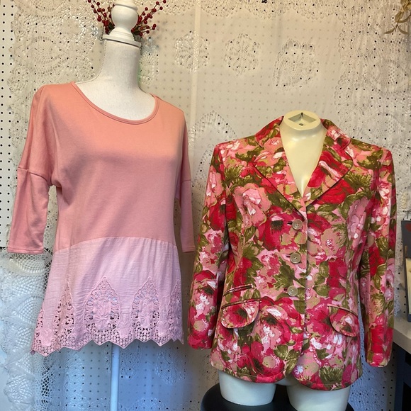 HANNAH Woman’s Sz Small 100% Cotton Lightweight Sweat Shirt with Scalloped Lace - Picture 7 of 8